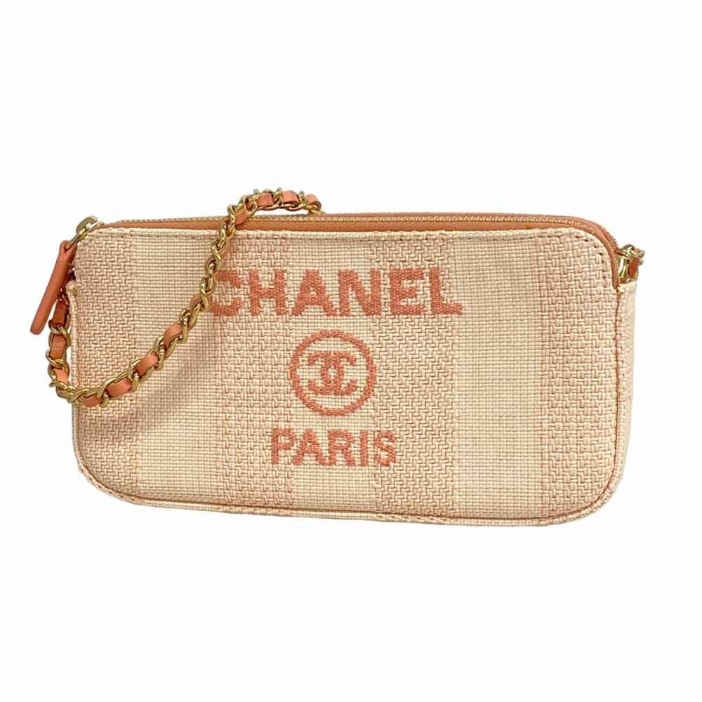 Chanel Deauville Chain Shoulder Bag, Canvas, Pink/Ivory/Champagne, Women's